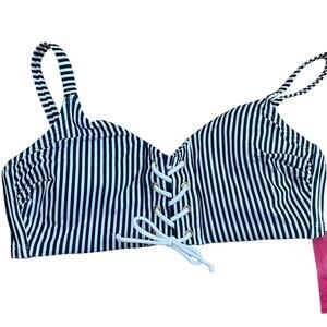 Xhilaration Juniors' Blue Striped Lace-Up Front Bikini Top - Size Large - NWT
